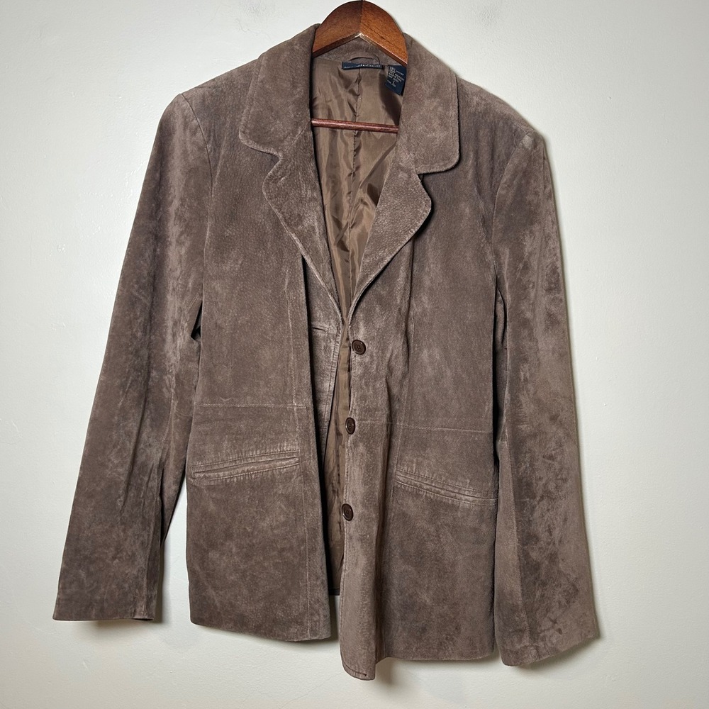 EUC Andreaβ Viccaro Jacket Suede Blazer Size L Brown Leather Button Front Pocket